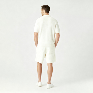 Set Personalizzato da <span class=keywords><strong>Uomo</strong></span>: Top in <span class=keywords><strong>Maglia</strong></span> <span class=keywords><strong>a</strong></span> <span class=keywords><strong>Costine</strong></span> 100% Cotone e Pantaloncini con Elastico in Vita, Maglione da Loungewear - Product Image 3