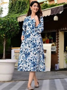 Vestido corto de algodón con bloque de mano indio para mujer, estampado Floral personalizado, novia, boda, elegante, dulce venta, oficina, viaje, Natural - Product Image 2