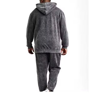 Custom Logo Printed Winter Flare Hooded Mens 2 in 1 Streetwear Tracksuit 100 <b>Cotton</b> <b>Raw</b> Hem Flared Sweatpants Acid Washed - Product Image 4