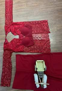 Conjunto de Salwar Kameez de Tres Piezas Rojo Sexy para Mujer, Diseño 2025, Top de Manga Larga con Malla Calada, para Fiestas de Otoño, Estilo Bollywood, Secado Rápido - Product Image 4