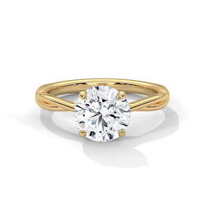 Bague de fiançailles solitaire classique à taille ronde, diamant de laboratoire 2 carats, en or jaune, blanc et rose, avec tige torsadée délicate, pour promesse - Product Image 1
