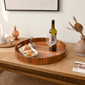 Bandeja redonda extra grande de madera natural rústica al por mayor para mesa de centro otomana de gran tamaño bandeja de mesa otomana - Product Image 6
