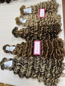 Extension de cheveux naturels bouclés, Deep Wavy, i-tip, Microlink, Balayage, extension, 1g/tip, pas d'enchevêtrement, pas de perte - Product Image 3