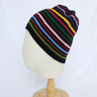 Bonnet OEM en acrylique multicolore noir neige d'hiver sans manchette Bonnet crochet personnalisé à rayures vente en gros
