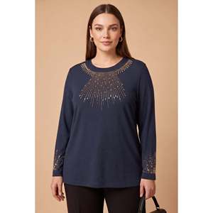 Suéter de punto islámico de talla grande, color azul marino - Product Image 1
