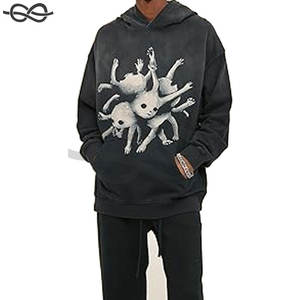 Sudadera con capucha de lana con lavado ácido y lavado a la piedra Unisex más vendida Vintage High Street Series Estampado de gran tamaño para el invierno - Product Image 5