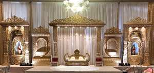 Decoración de Escenario para Ceremonia de Boda Tradicional Profesional Vintage de Rajwada, Ligera, de Fibra de Vidrio, con Tema Dorado, Juego de Nikah - Product Image 2