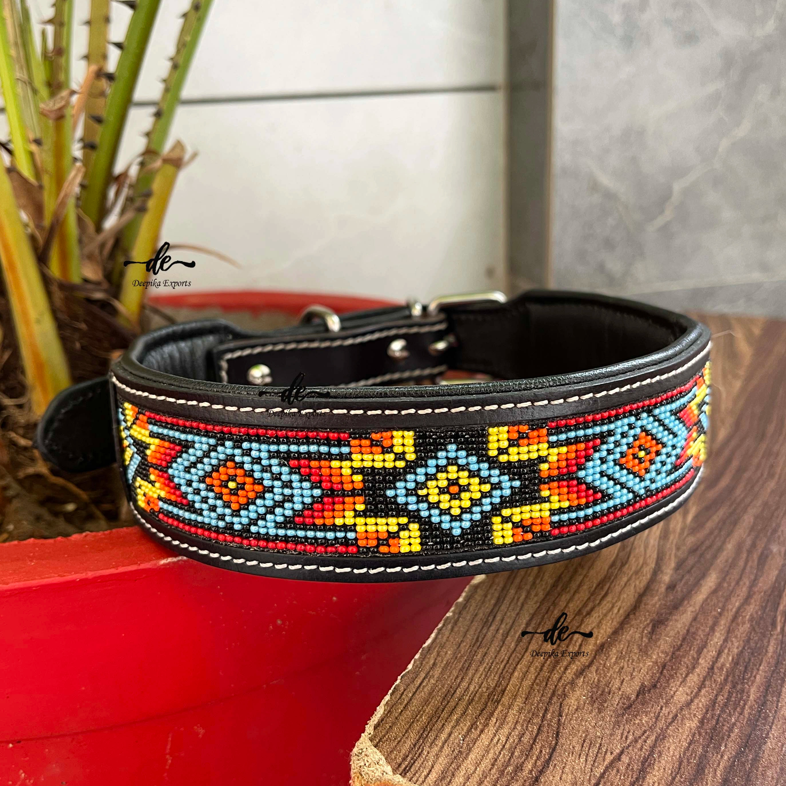 African Kenyan Maasai Beaded Dog Collar Multi Color