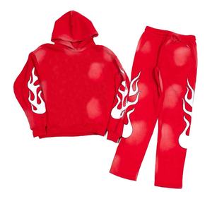 Pantalones de chándal OEM sostenible polar acampanado chándal de talla grande efecto de lavado otoño francés Terry tejido liso 100% algodón para hombres - Product Image 1