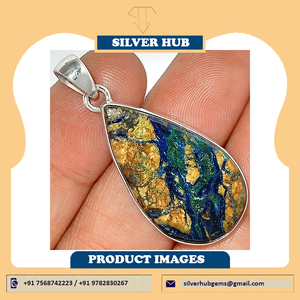 925พลอยพลอยอะซูไรต์แข็งจี้เงินแท้ทำด้วยมือสำหรับฝังหนามเตยสำหรับผู้หญิงจี้แฟชั่นขายส่งจำนวนมาก - Product Image 2