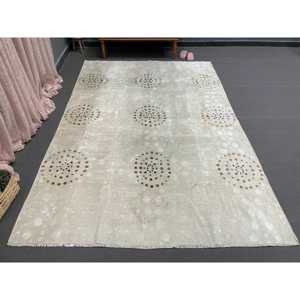 Grand tapis turc vintage 6,46x9,5 pieds, tapis camouflage blanc en laine - Product Image 5