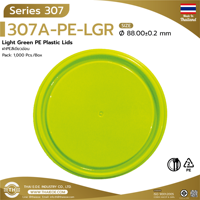 Couvercles en plastique PE vert clair de qualité alimentaire Série 307 (307-PE-LGR) Certifiés ISO 9001 HACCP THAI E.O.E. Échantillon gratuit en gros