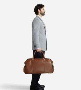 Cognac Brown Genuine <b>Leather</b> Luxury <b>Weekender</b> <b>Bag</b> Polyester <b>for</b> <b>Men</b> Women Large Travel Duffle Carry Overnight Tote Gym Sports - Product Image 4