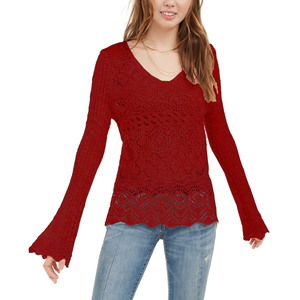 Cardigan da donna casual American Rag Junior in maglia pointelle rossa con maniche svasate, top alla moda per l'autunno inverno - Product Image 1