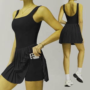 Tenue d'entraînement pour femmes Robes de tennis Sports Golf Pickleball Exercise Wear Robe sans manches avec soutien-gorge intégré Shorts Poches - Product Image 2