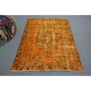 Tapis turc vintage grande surface 3.7 X 6.1ft Rectangle Patchwork Design Orange vert laine matériau latex support pour couloir chambre - Product Image 1