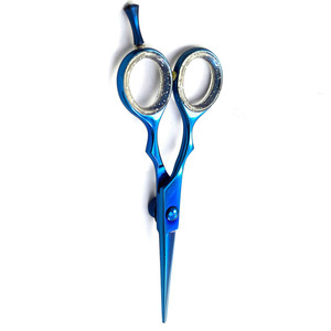 <b>Hair</b> Cutting Scissors Premium Screw And Fancy Rubber <b>Ring</b> Fancy Handle Barber Scissors Blue Coated Straight Sharp Blade - Product Image 5