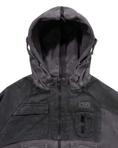 Vêtements de travail courts rétro personnalisés, patchwork lavé à fermeture éclair complète, style de rue surdimensionné, Hip Hop pour hommes - Product Image 4