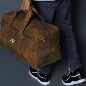 Sac de voyage en cuir vintage personnalisé pour hommes sac de voyage de nuit Weekender sac de voyage en cuir Crazy Horse de grande capacité pour hommes - Product Image 1