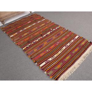3.6x6.4 ft Vintage Kilim Rug, Turkish Rug, <b>Red</b> Ombr <b>Wool</b> Rug - Product Image 1