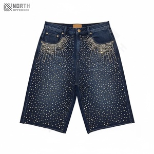 Shorts en toile décontractés pour homme, taille mi-haute, séchage rapide, fermeture à cordon, logo personnalisé sur le devant, shorts en denim baggy de haute qualité - Product Image 1