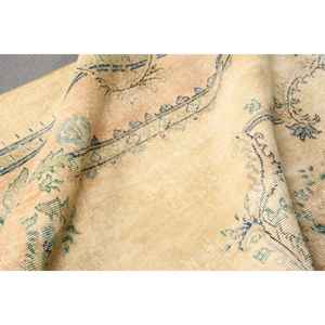 Alfombra Vintage, Alfombra Turca de 3.5x10.6 pies, Alfombra Marroquí de Lana Amarilla y Azul - Product Image 5