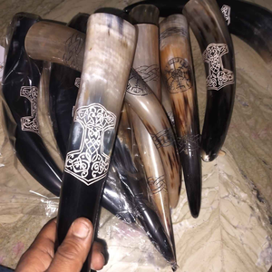 Haute qualité de corne à boire Viking authentique et de cornes polies de vache à bière logo personnalisé fête de l'Inde 100% corne naturelle - Product Image 4