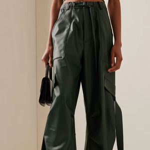 กางเกงขายาว2025หนังแท้สำหรับผู้หญิงกางเกงสไตล์สตรีทแวร์แนวสตรีทชุดทำงานแบบลำลอง - Product Image 1