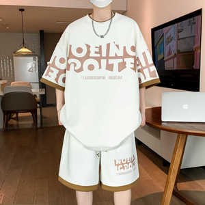 Nouvel ensemble d'été pour homme : T-shirt et short, style urbain vintage, respirant, tricoté 100% coton, imprimé, deux pièces, coupe ajustée - Product Image 5