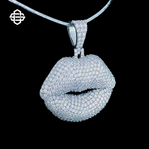 Labios personalizados colgante Hiphop joyería diamante Iced collar mujeres Bling cadena cubana 18K chapado en oro IGI certificado declaración encanto - Product Image 2
