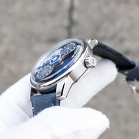 1 montre mécanique automatique à heures sauteuses pour homme, cadran émaillé bleu Terre, montre-bracelet unique, logo de marque personnalisé