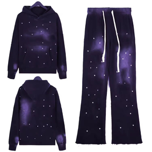 Survêtements Sun Faded Rhinestone Fabricants Baggy Survêtement évasé surdimensionné pour hommes Poids lourd à la mode - Product Image 6