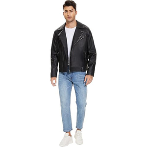 <b>Mens</b> Fashion <b>Leather</b> <b>Jackets</b> Slim Fit Faux Bomber Motorcycle Biker Coat with Lapel, Asymmetric Zip, and Belt for a Sharp Look - Product Image 1