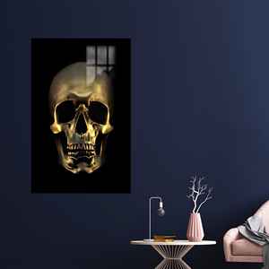 Art mural en verre Crâne Doré : Décoration moderne pour loft, toile imprimée, verre - Product Image 1