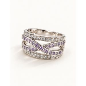 Natural Amethyst Criss-Cross Adjustable Statement <b>Ring</b> in Stainless Steel - Product Image 1
