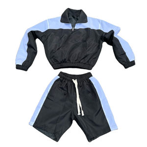 Custom Half <b>Zip</b> Polyester Jacket Jogger <b>Shorts</b> Set Two Piece Sport Patchwork Nylon Tracksuit Windbreaker Track Suit Sets for <b>Men</b> - Product Image 5
