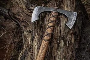 Hacha de Supervivencia de Acero de Damasco de Alta Calidad de Steel Craft International, Hacha Vikinga Doble, Cabeza de Hacha, Mango de Madera, Forjada a Mano, Duradera - Product Image 2