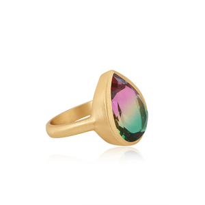 Bio หลายทัวร์มาลีนคู่ควอตซ์แหวนพลอยชุบทอง18K แหวนแฟชั่นขายส่งแหวนทองเหลืองผู้จัดจำหน่ายเครื่องประดับ - Product Image 4