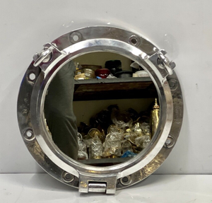 Espejo de ojo de buey de aluminio antiguo, decoración de pared náutica Vintage para ventana de dormitorio o baño - Product Image 1