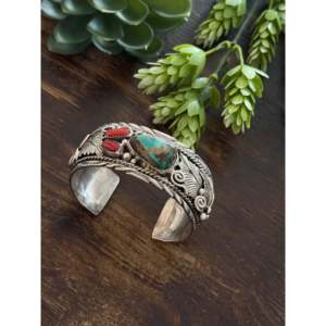 Navajo Handmade Multi-Stone & Sterling <b>Silver</b> Fashion <b>Cuff</b> <b>Bracelet</b> - Product Image 3