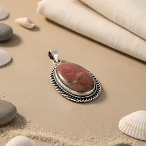 925 Sterling Silver Rhodonite <b>Pendant</b> with Freshwater Pearl Zircon and <b>Rose</b> <b>Gold</b> Rhodium Plated Gemstone Jewelry for Women - Product Image 1
