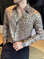 Chemise de luxe à imprimé léopard doré pour homme, automne 2025, chemise décontractée à manches longues de haute qualité, chemise de cérémonie, costume de soirée