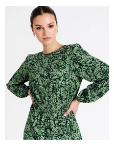Robe d'été décontractée grande taille en viscose verte à imprimé floral, coupe trapèze, écologique, avec volants, taille élastique et poignets sexy, taille XL - Product Image 2