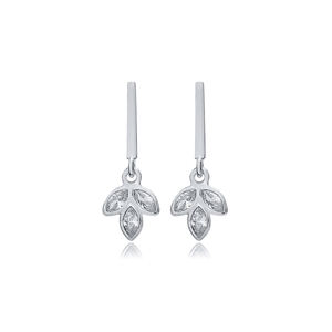 Bar <b>Stud</b> Earrings Handmade Turkish Wholesale 925 Sterling Silver Jewelry Elegant Flower Charm CZ Stone Silver - Product Image 5