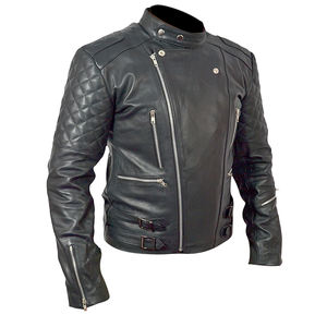 Chaqueta de invierno de piel de oveja auténtica para hombre personalizada, estilo callejero, moto de motorista con cuello levantado y logotipo frontal - Product Image 5