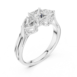 Bague à clous en or blanc 14 carats avec diamant de laboratoire princesse et cœur |   Bague d'anniversaire |   Nouveau diamant cultivé - Product Image 5
