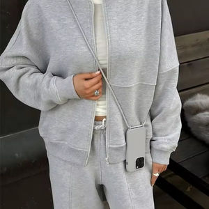 OEM Oversize Autumn Winter New Solid Color Cotton Plain <b>Jogging</b> Suit Padded Zipper Casual Suit Cardigan Straight <b>Pants</b> Suit - Product Image 3