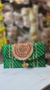 Embrayages décontractés traditionnels pour femmes multicolore Lehriya Gotta Patti sac à main de travail pour mariage pooja cadeaux faveurs de fête indiennes - Product Image 6