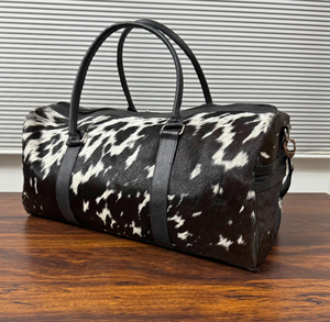 Sac de sport en cuir de vachette pur et authentique pour le week-end en cuir noir et blanc de luxe pour le sport de voyage-sac polochon pour hommes - Product Image 4