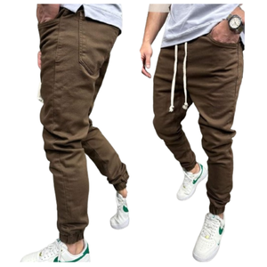 2024 nuevo estilo de los hombres rectos Joggers pantalones Casual Fitness cintura elástica gimnasio deportes cordón Cargo pantalón de cintura alta 100% algodón - Product Image 1